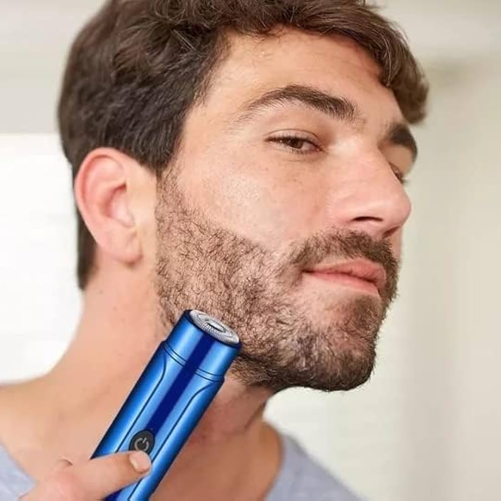 Portable Electric Shaver, Metallic Blue, USB Rechargeable, Single Button Operation