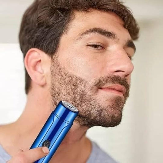 Portable Electric Shaver, Metallic Blue, USB Rechargeable, Single Button Operation