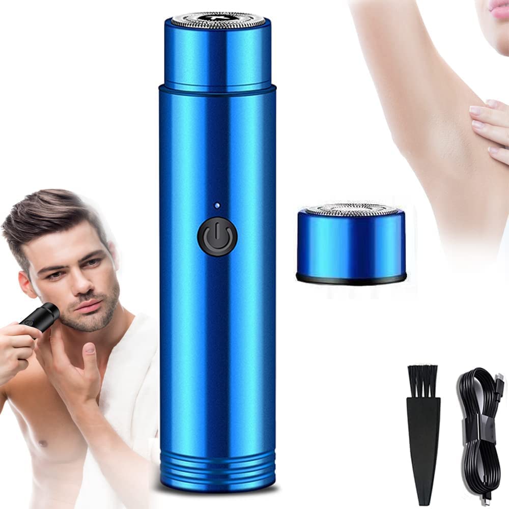 Portable Electric Shaver, Metallic Blue, USB Rechargeable, Single Button Operation